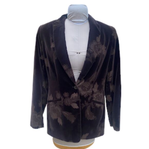 Bill Burns Signature Brown Velveteen 2-Piece Pantsuit w/Floral Design Sz. 10/12 - Picture 4 of 11